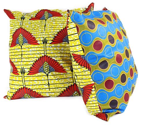 Malaika African Print Two-Sided reversible decorative cushion Pillow Covers ( Blue, Yellow) - Afrilege