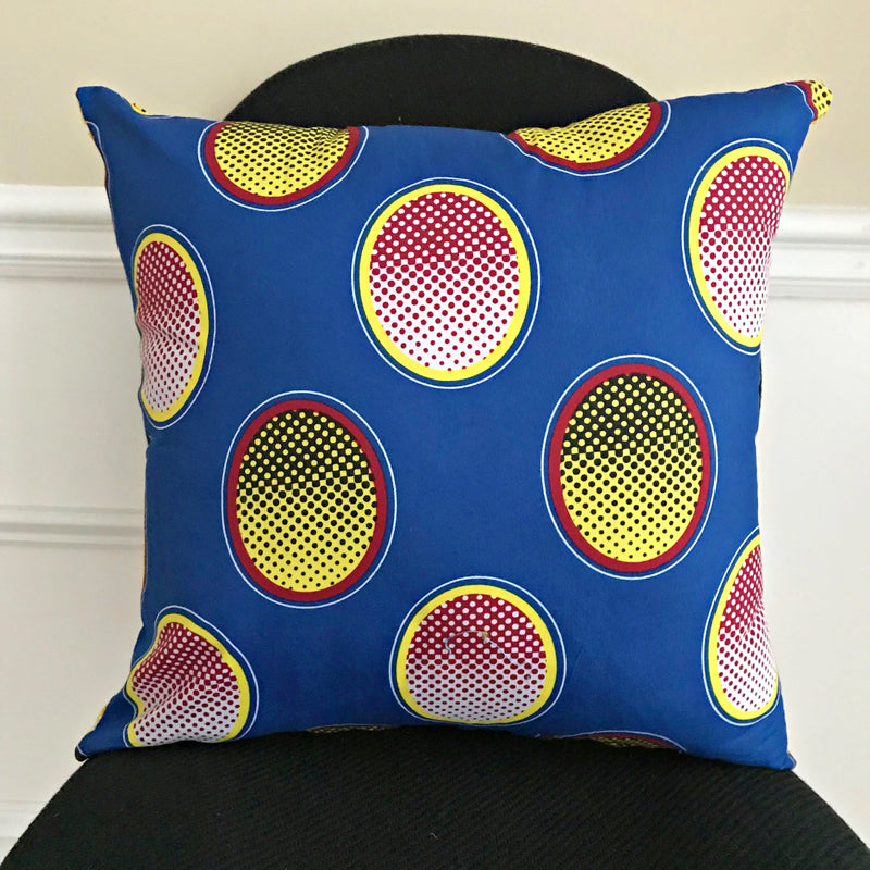 African Print Two-Sided Reversible decorative cushions Pillows (Blue, Yellow) - Afrilege