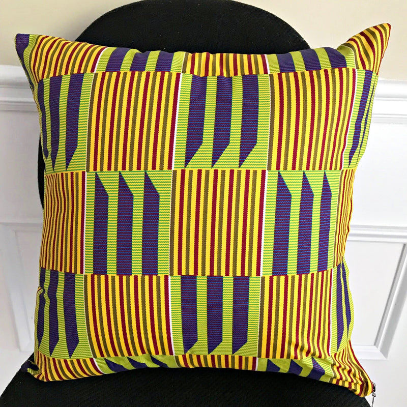 Sheena Kente African Print Afritude Pillow Covers - Yellow, green & purple - Afrilege
