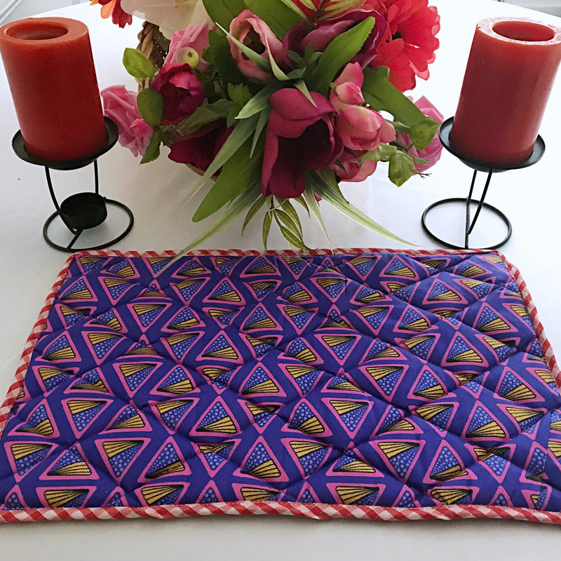 Nubia Reversible African Print Dining Placemats / Ankara Table Mats (Green / Purple) - Afrilege