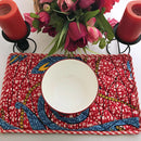 Reversible African Print Dining Placemats / Ankara Table Mats ( Brown / Red) - Afrilege