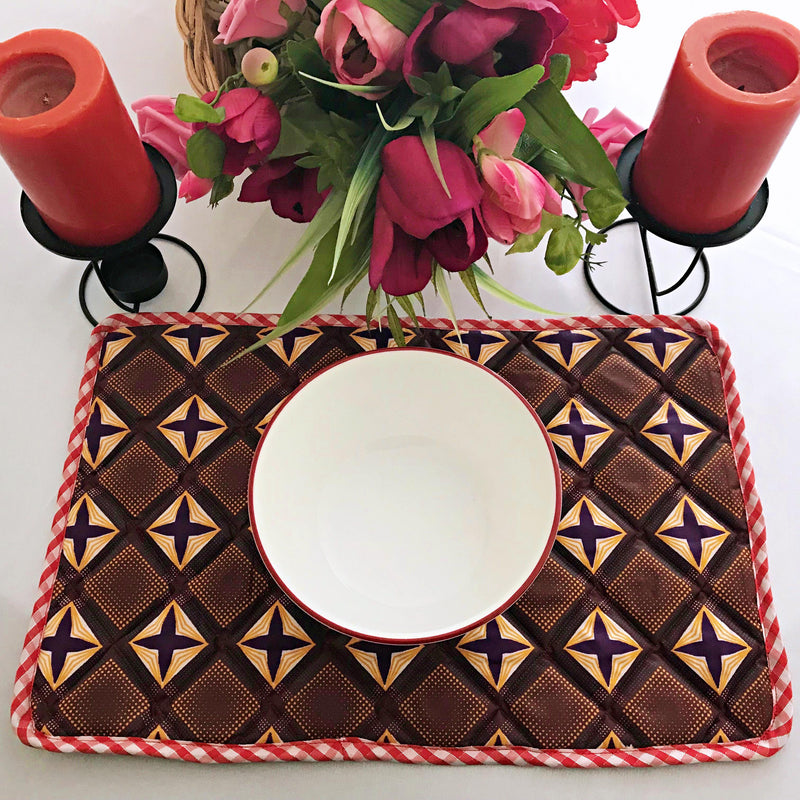Reversible African Print Dining Placemats / Ankara Table Mats ( Brown / Red) - Afrilege
