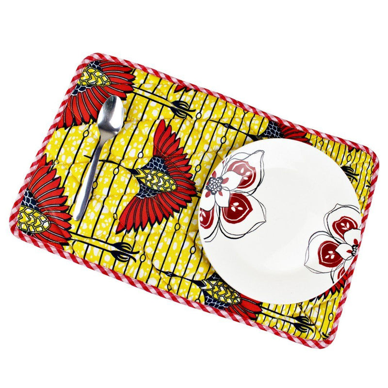 Reversible African Print Dining Placemats / Ankara Table Mats ( Brown / Yellow) - Afrilege