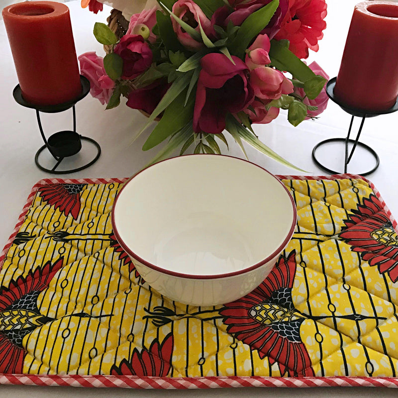 Reversible African Print Dining Placemats / Ankara Table Mats ( Brown / Yellow) - Afrilege