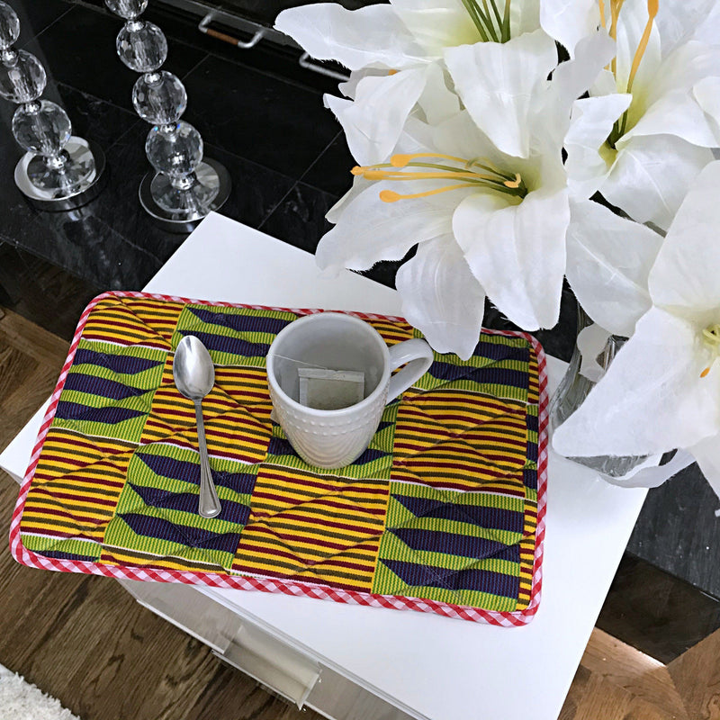 Sheena Kente African Print Dining Placemats / Ankara Table Mats ( Yellow/ purple) - Afrilege