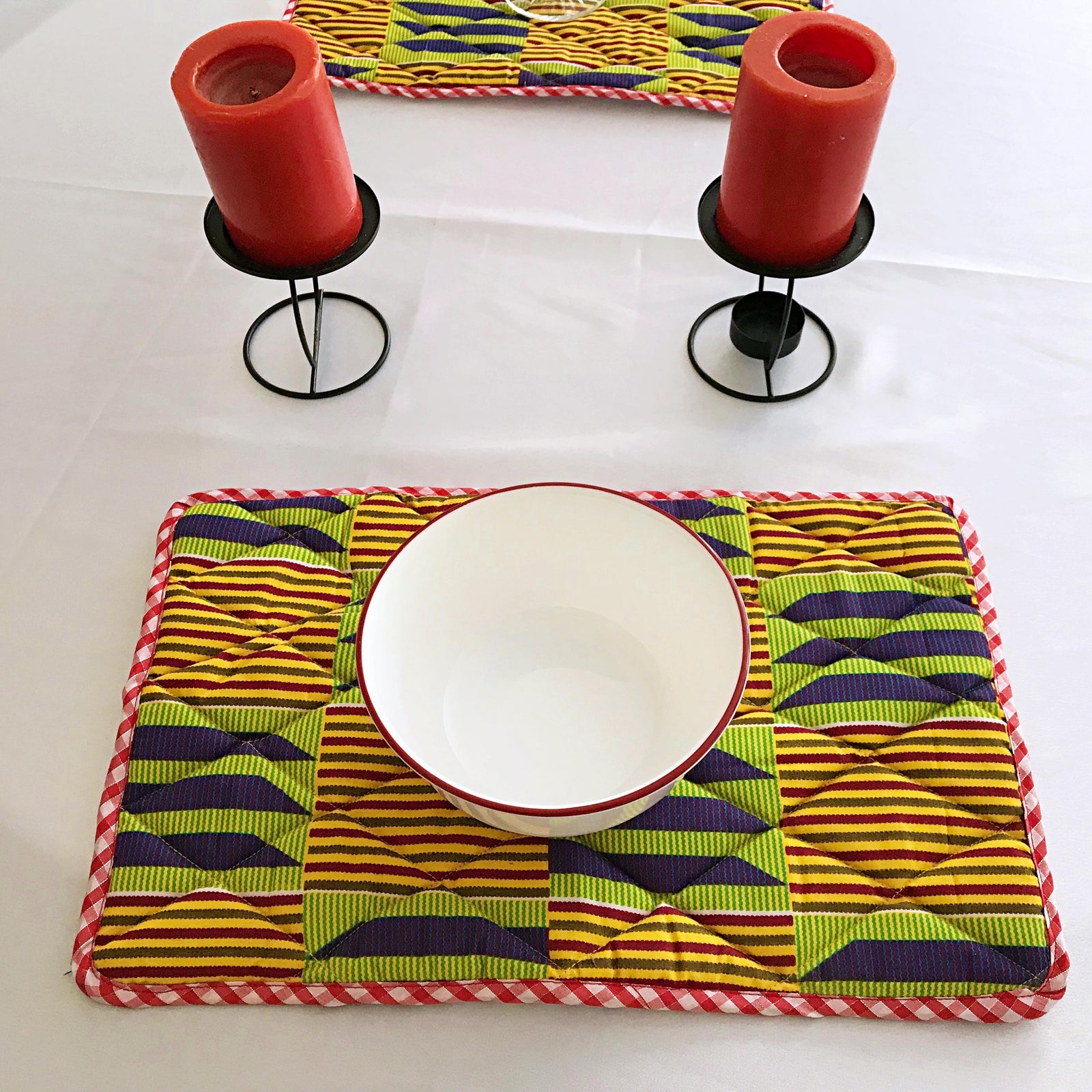 Sheena Kente African Print Dining Placemats / Ankara Table Mats (Yellow/ Purple) | Afrilege