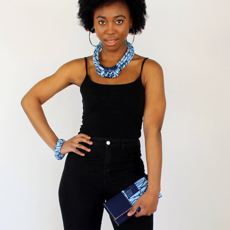 Akin African print Purse Wallet - Blue - Afrilege