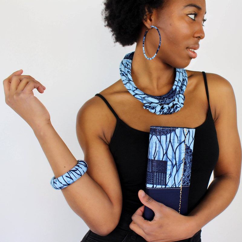 Akin African print Purse Wallet - Blue - Afrilege