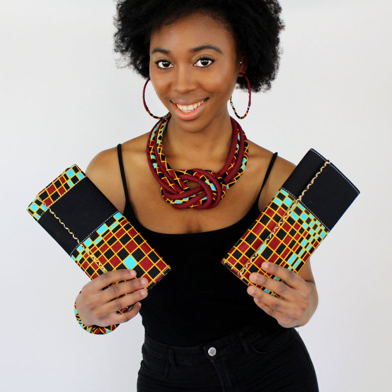 Hadja African print Purse Wallet - Black / Red - Afrilege