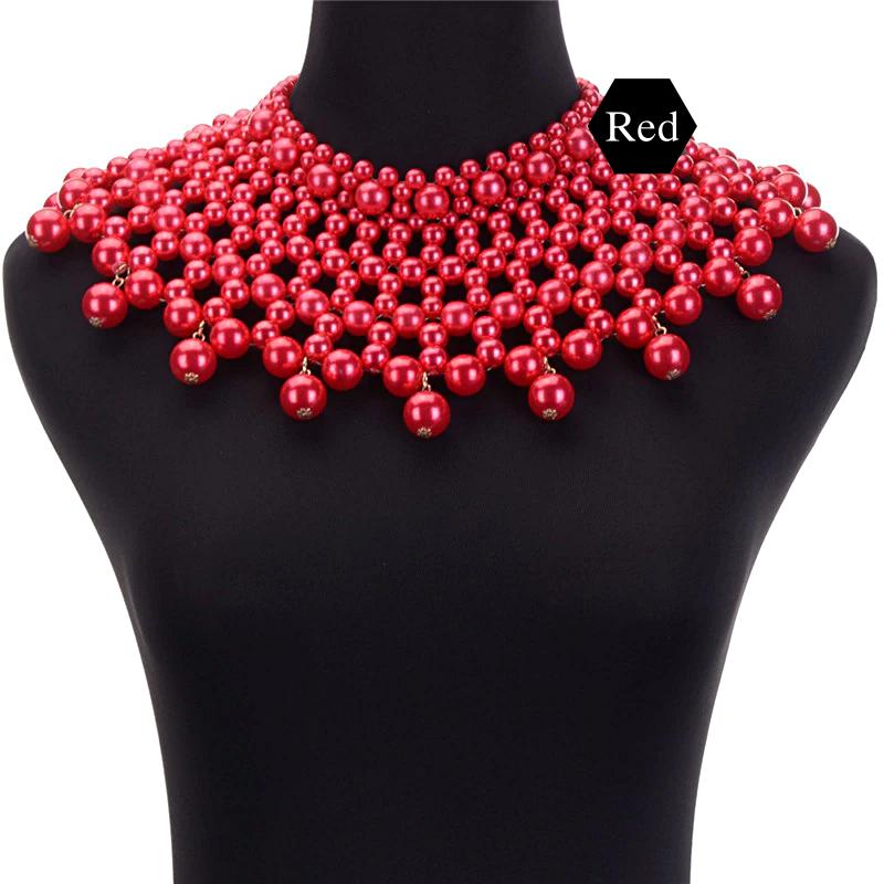Egyptian Inspired Maxi Bib Collar Choker Necklace (Red) - Afrilege
