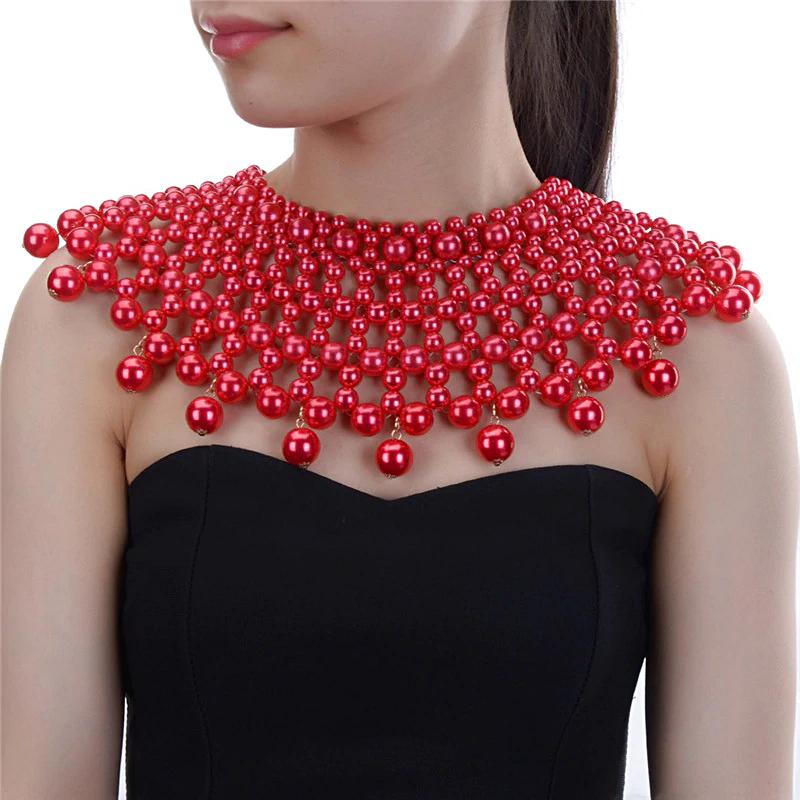 Egyptian Inspired Maxi Bib Collar Choker Necklace (Red) - Afrilege