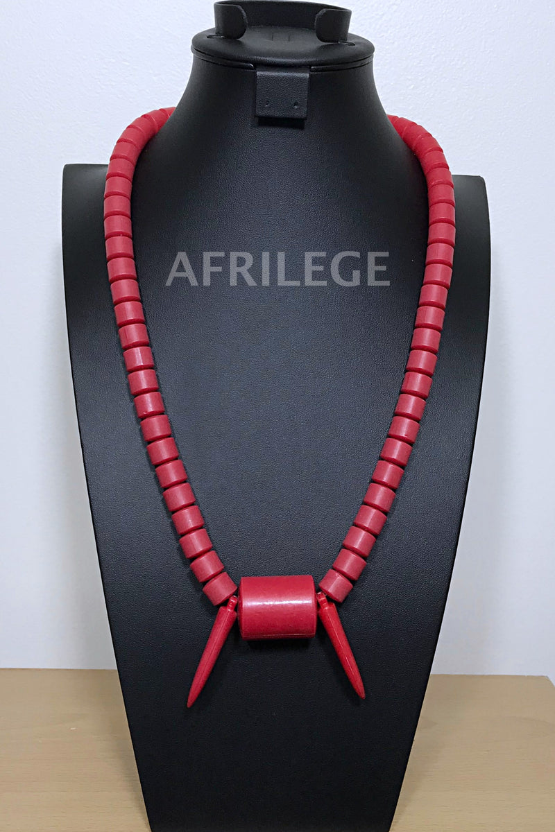 Red Nigerian Wedding beads necklace - Afrilege