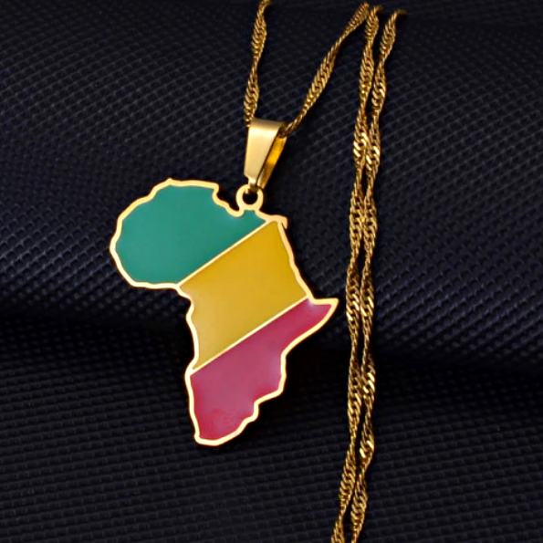 Republic of Congo Brazzaville Flag Africa map necklace - Afrilege