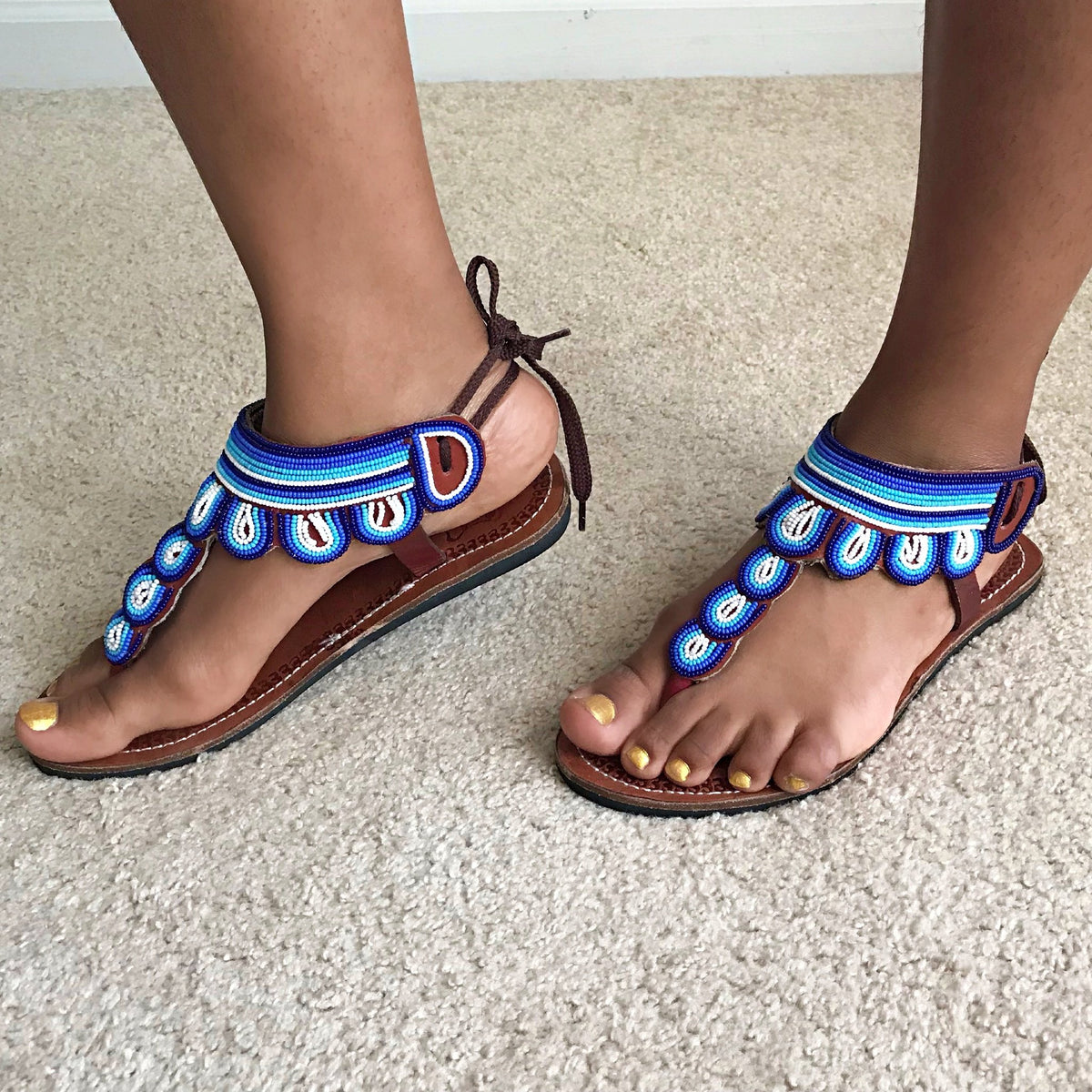 Unisex Maasai Leather Sandals. Size 7 or 37 decorated with beads. Maasai Shoes - Etsy main image 3