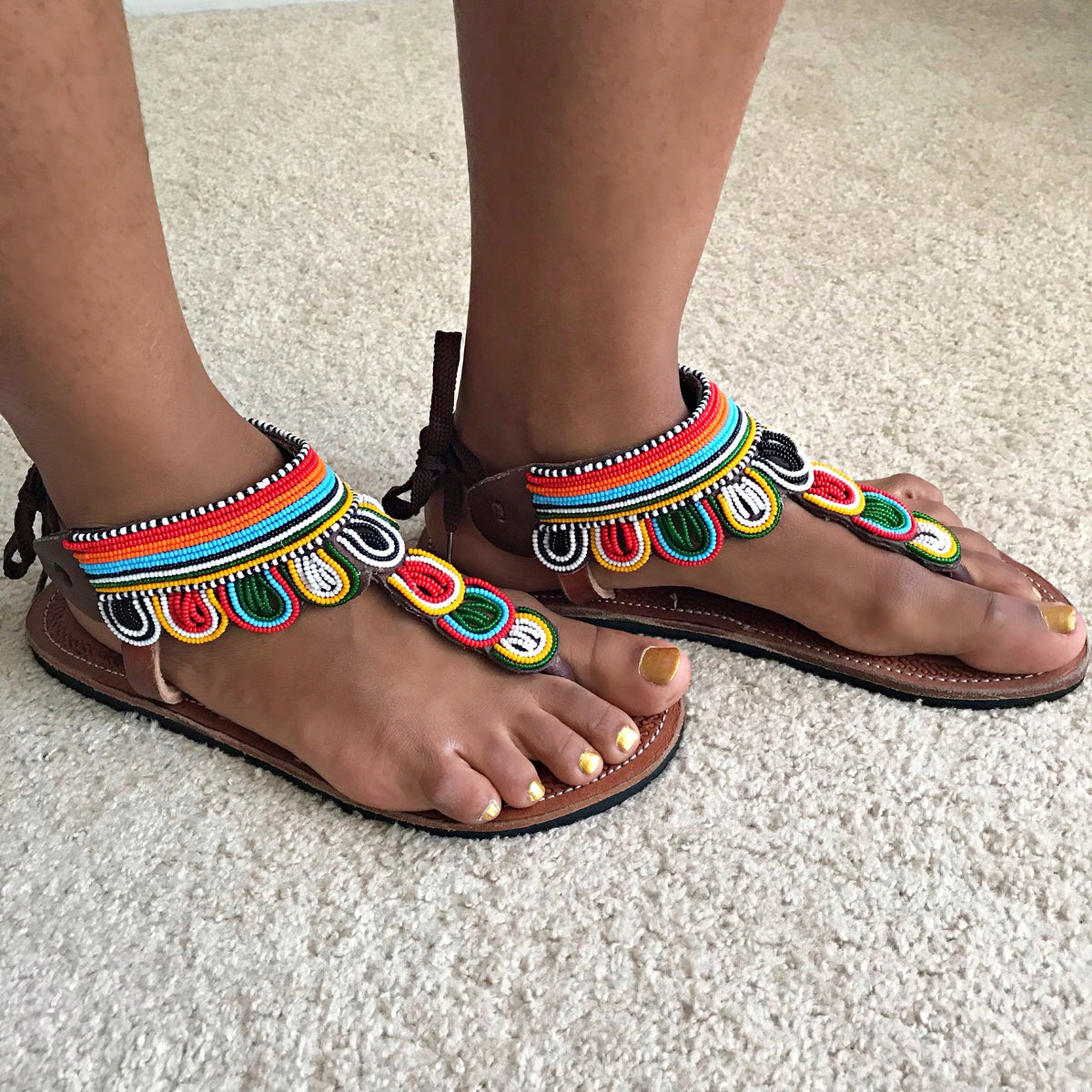 Unisex Maasai Leather Sandals. Size 11 or 43 decorated with beads. Masai Beaded African Handmade Leather Sandals Bhekizizwe  main image 2