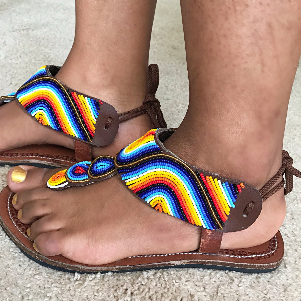 Unisex Maasai Leather Sandals. Size 9.5 or 38 decorated with beads. African Maasai Beaded Women main image 4