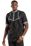 Zane African Print Men Shirt - Black & White - Afrilege
