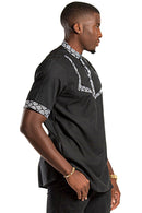 Zane African Print Men Shirt - Black & White - Afrilege