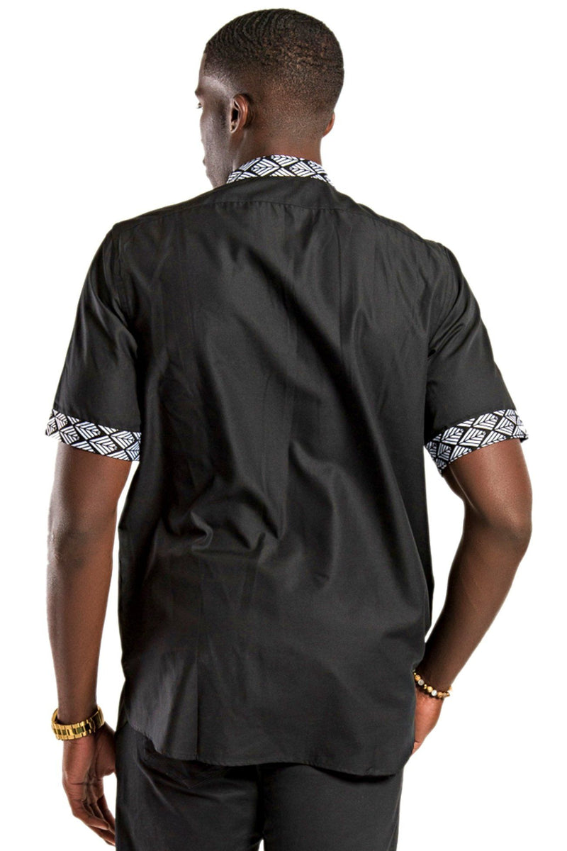 Zane African Print Men Shirt - Black & White - Afrilege