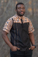 Adonis African  print Men Shirt - Black / Brown - Afrilege