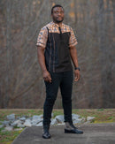 Adonis African  print Men Shirt - Black / Brown - Afrilege