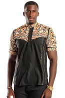 Adonis African  print Men Shirt - Black / Brown - Afrilege