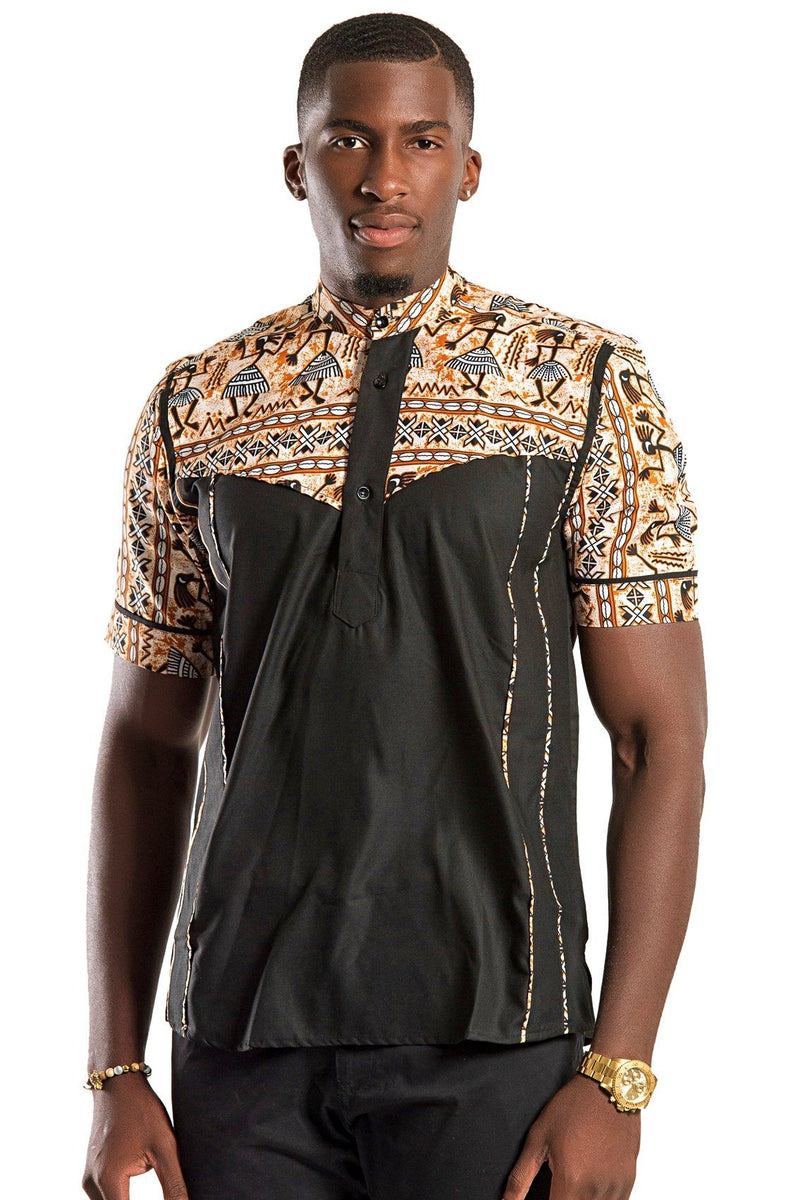 Adonis African print Men Shirt - Black / Brown | Afrilege