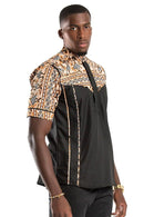Adonis African  print Men Shirt - Black / Brown - Afrilege