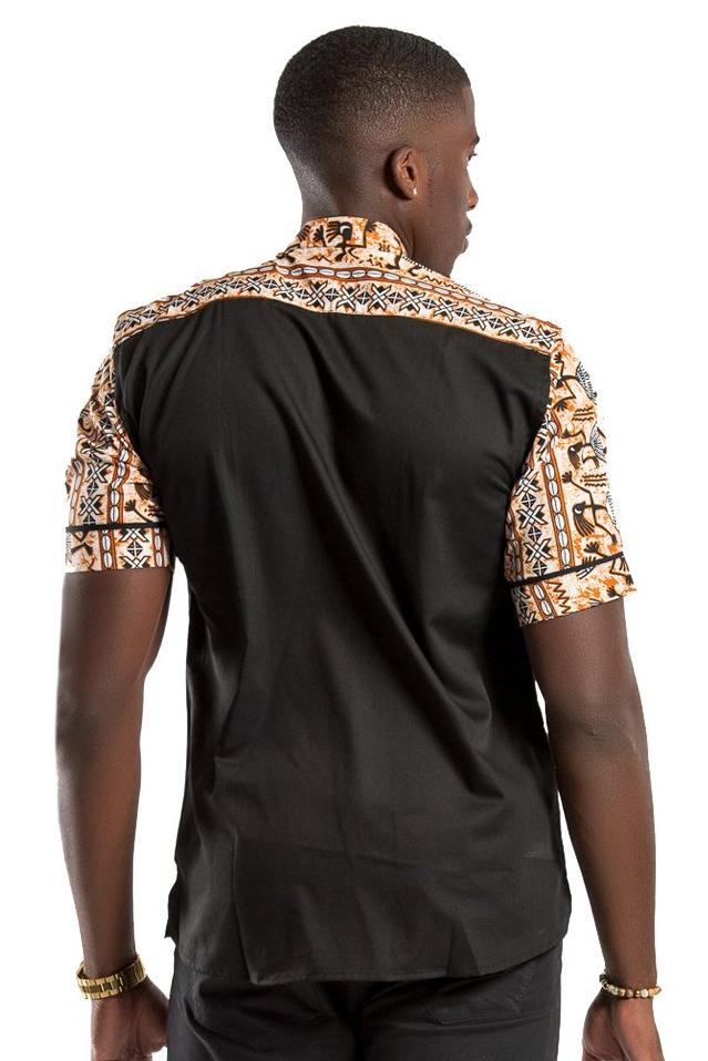 Adonis African  print Men Shirt - Black / Brown - Afrilege