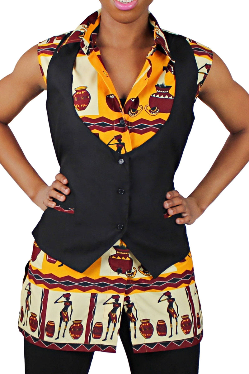 African print Chikere women's shirts with attached jacket - Afrilege