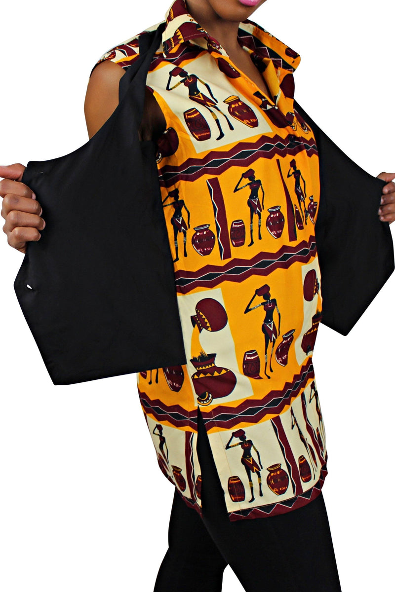 African print Chikere women's shirts with attached jacket - Afrilege