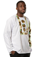 African Print Gueye Men's Wear Long Sleeve Shirt - white / green - Afrilege