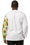 African Print Gueye Men's Wear Long Sleeve Shirt - white / green - Afrilege