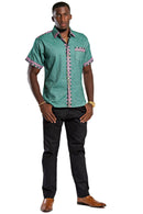 Fally African Print Short Sleeve Men's Shirt - Green / Pink - Afrilege