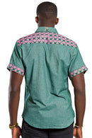 Fally African Print Short Sleeve Men's Shirt - Green / Pink - Afrilege