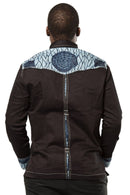 Akin Men's African print denim Shirt - black, Blue - Afrilege