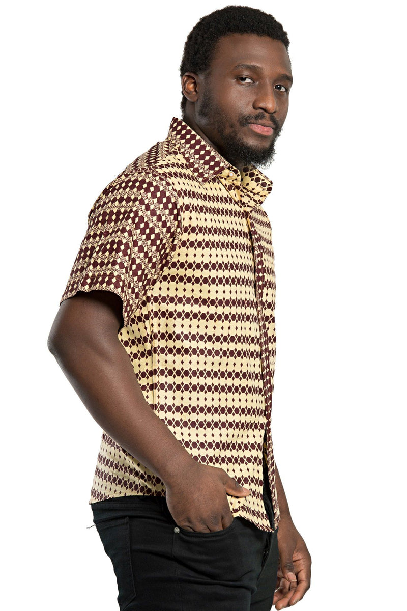 Aveye African Print Men Shirt - Brown - Afrilege