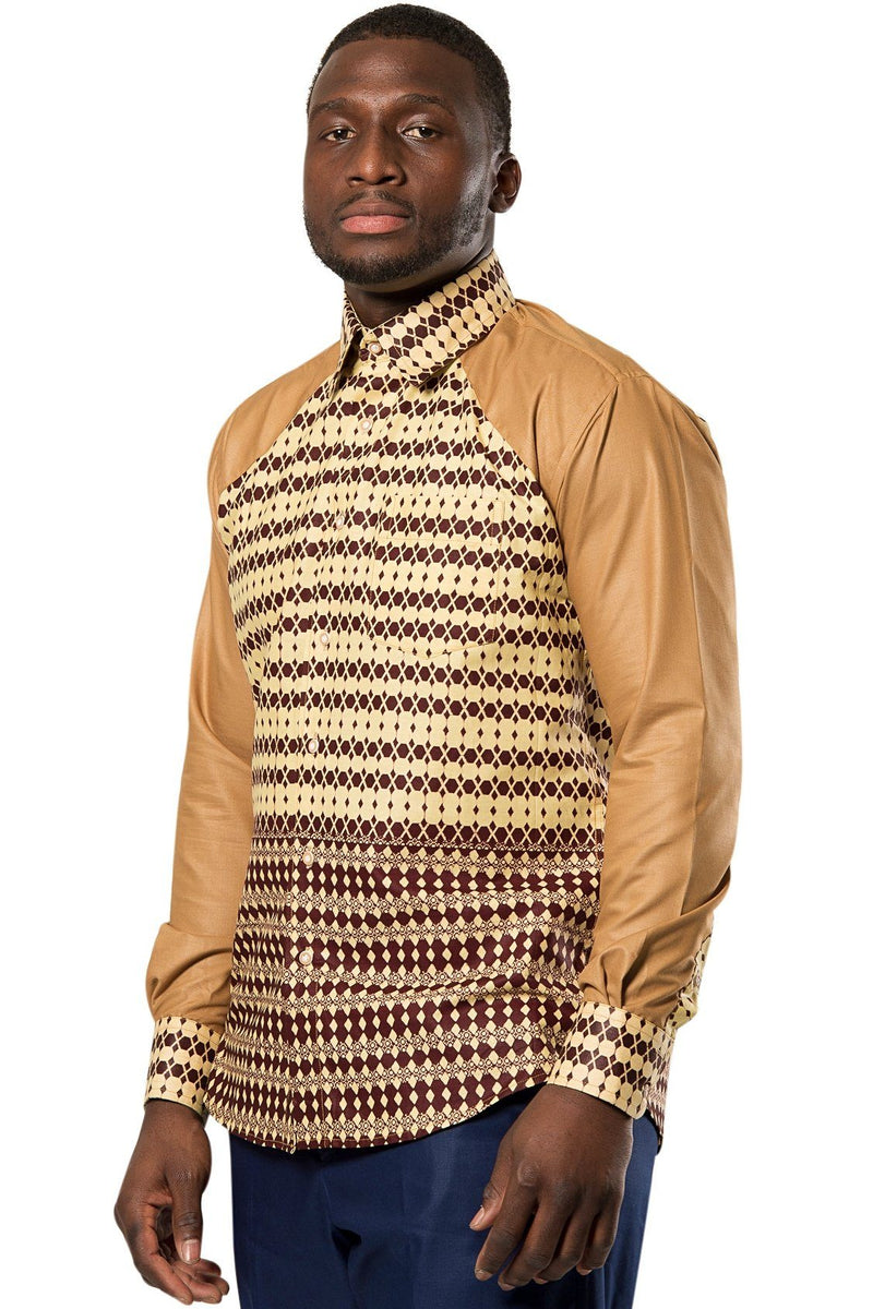 Aveye Men African Long Sleeve Shirt - Brown - Afrilege