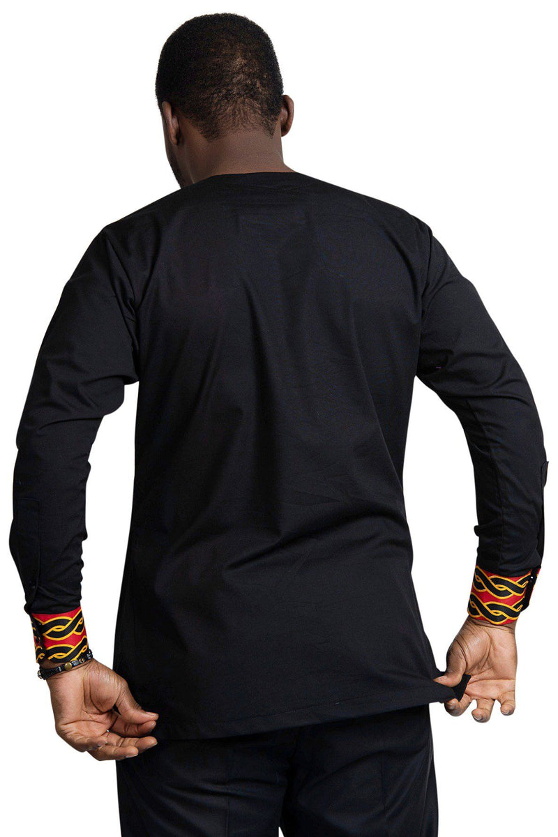 Toghu Bamenda Men African Print Shirt (Black/ red /white) - Afrilege
