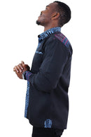 Bamileke African Print Long Sleeve Men's Shirt - Black - Afrilege