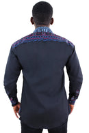 Bamileke African Print Long Sleeve Men's Shirt - Black - Afrilege