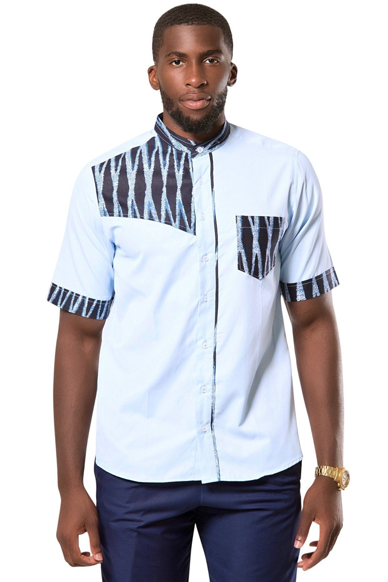 Bandjoun African Print Men Shirt - Blue | Afrilege