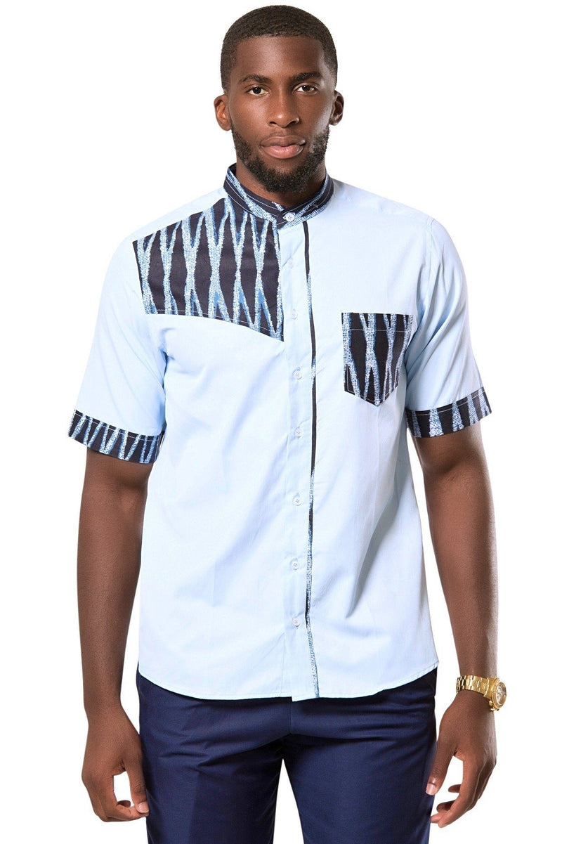 Bandjoun African Print Men Shirt - Blue - Afrilege