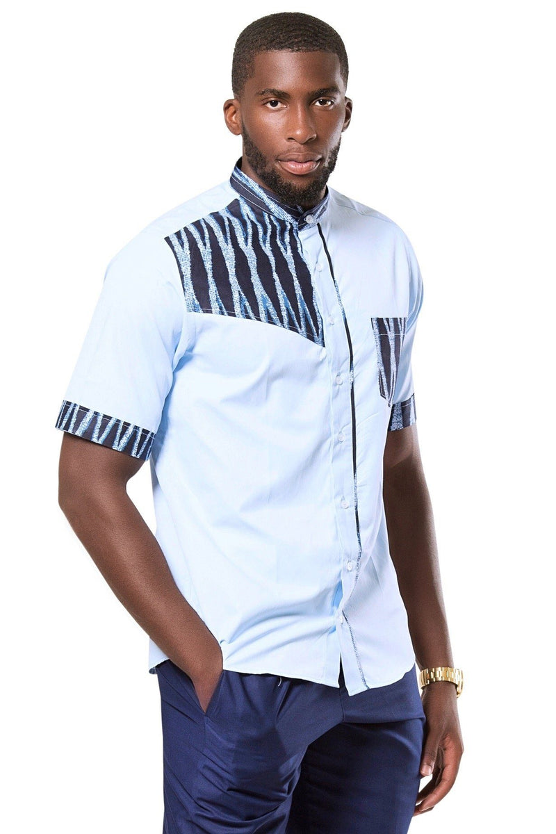 Bandjoun African Print Men Shirt - Blue | Afrilege