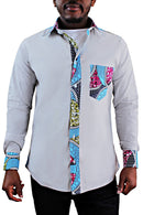 Delu African Print Men's Shirt - Beige / Blue - Afrilege
