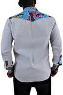 Delu African Print Men's Shirt - Beige / Blue - Afrilege