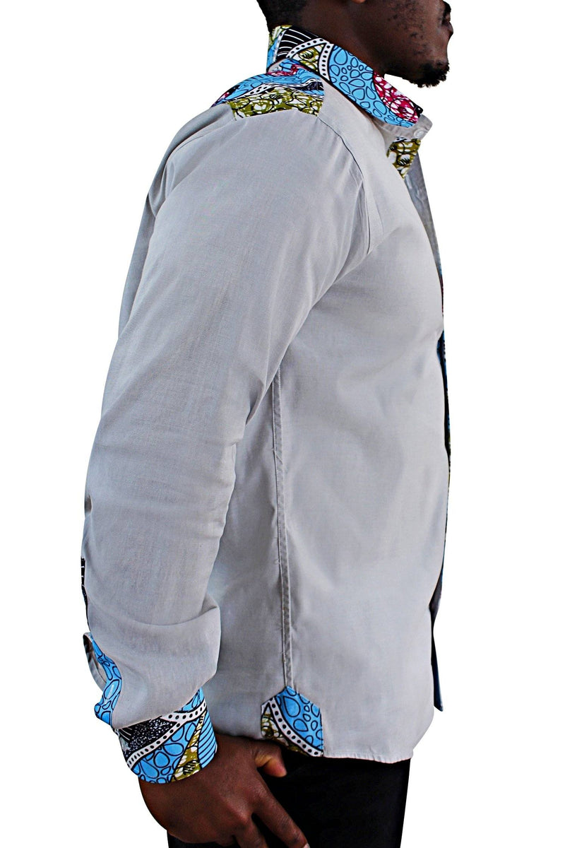 Delu African Print Men's Shirt - Beige / Blue - Afrilege