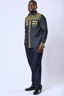 Desta African print Denim jeans long sleeve Men's shirt (yellow) - Afrilege