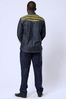 Desta African print Denim jeans long sleeve Men's shirt (yellow) - Afrilege