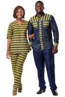 Desta African print Denim jeans long sleeve Men's shirt (yellow) - Afrilege